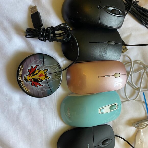 Lot of 6 Optical USB Standard Mouse Lenovo, Miniso, Amazon, Flames, Like NEW - Picture 7 of 7
